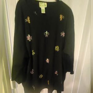 The Quacker Factory Butterfly Beaded Black Sweater